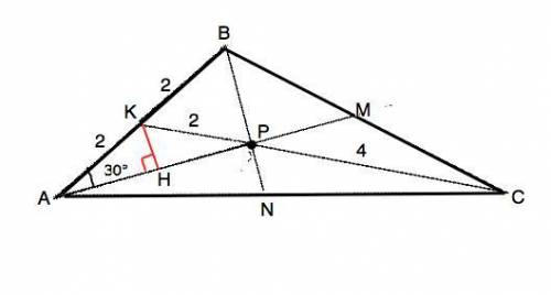 Медианы am и bn в треугольнике abc пересекаются в точке p. известно, что ab=cp=4. кроме того, угол p