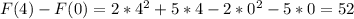 F(4)-F(0)=2*4^2+5*4-2*0^2-5*0=52