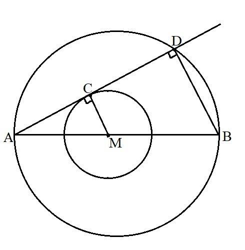 Решить. на диаметре ав окружности взята точка м, являющаяся центром второй окружности. к окружности