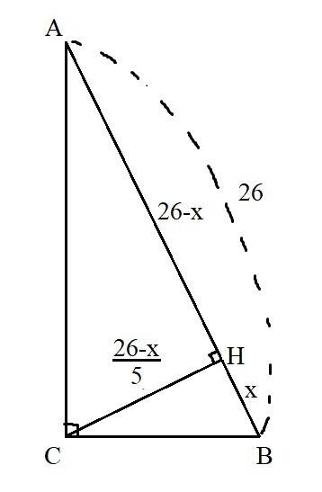 Втреугольнике abc угол c равен 90, ch-высота, ab=26, tga= 1/5 .найдите bh. распишите все только подр