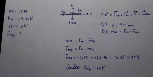 Тело массой 3,5 кг под действием силы f равной 29,75 н движется по горизонтали прямолинейно с ускоре