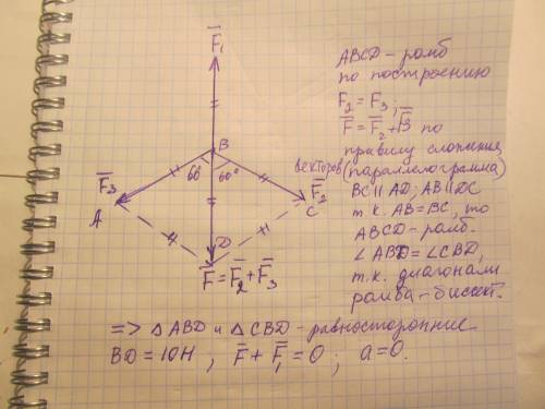 На тіло масою 5 кг діють під кутом 120 одна до одної три сили по 10н кожна. з яким прискоренням руха