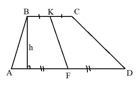 Втрапеции abcd точки f и k - середины оснований аd и bc соответственно.докажите,что площадь трапеции