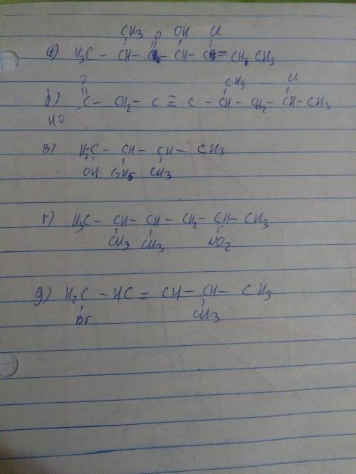 Напишите структурные формулы следующих соединений: а)4-гидроксо-2-метил-5-хлоргептен-5-он-3 б)5-мети