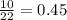 \frac{10}{22} = 0.45