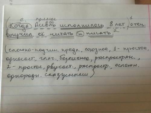 Синтаксический разбор предложения: когда ассоль исполнилось 8 лет, отец выучил её читать и писать