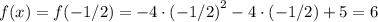 f(x)=f(-1/2)=-4\cdot{(-1/2)}^{2}-4\cdot(-1/2)+5=6