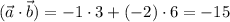 (\vec{a}\cdot \vec{b})=-1\cdot3+(-2)\cdot6=-15