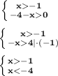 \bf\left\{{{x-1}\atop{-4-x0}}\right.\\\\\bf\left\{{{x-1}\atop{-x4 | \cdot(-1)}}\right.\\\\\bf\left\{{{x-1}\atop{x