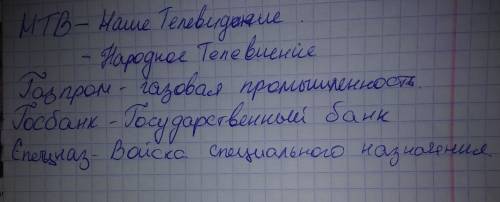 Расшифорование слова нтв,газпром.госбанк,спецназ