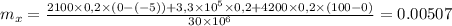 m_x = \frac{2100 \times 0,2 \times (0 - (-5)) + 3,3 \times 10^5 \times 0,2 + 4200 \times 0,2 \times (100 - 0)}{30 \times 10^6} = 0.00507