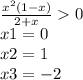 \frac{ {x}^{2} (1 - x)}{2 + x} 0 \\ x1 = 0 \\ x2 = 1 \\ x3 = - 2