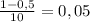 \frac{1-0,5}{10} =0,05