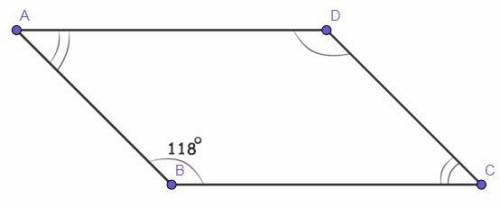 Найдите острый угол параллелограмма если его тупой угол равен 118 градусов