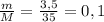 \frac{m}{M} =\frac{3,5}{35} = 0,1