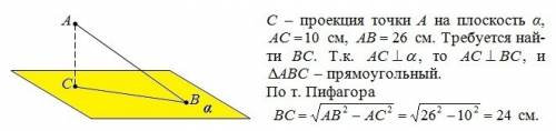 Із точки а до площини альфа проведено перпендикуляр і похилу завдовжки √7 см.проекція даної похилої