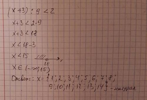 Какие натуральные числа могут принимать значение х в (х+3): 9 меньше 2