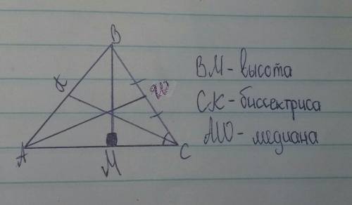 Построит вершину медиану и высоту в треугольнике