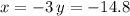 x = - 3 \: y = - 14.8