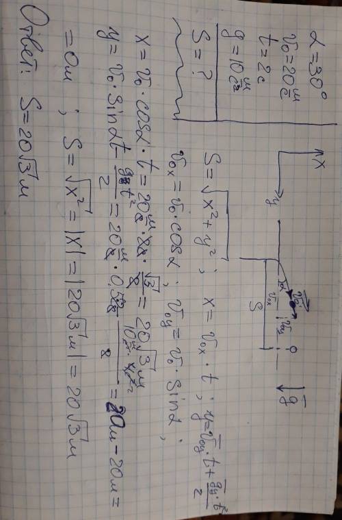 Камень брошен с высокого обрыва под углом а=30 градусам, с начальной скоростью uo=20 м/с. на каком р