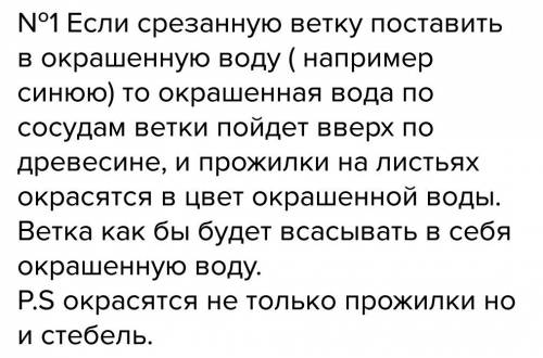 Встакан с подкрашенной чернилами водой поставили ветку растения. какая часть стебля и листьев окраси