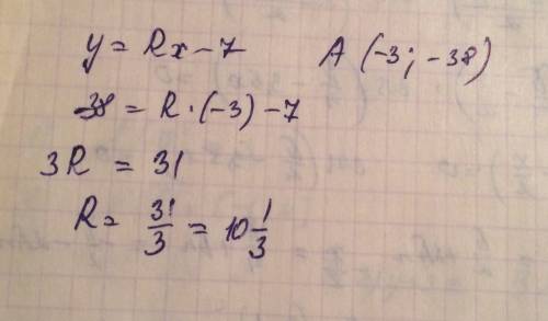 При каком значений r график фукциий y=rx-7 проходит через точку а(-3; -38)?