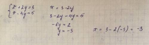 Найдите координаты точки пересечения прямых х+2у=3 и х-4у=5 графически! сможете прикрепить фото? !