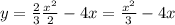 y = \frac{2}{3} \frac{ {x}^{2} }{2} - 4x = \frac{ {x}^{2} }{3} - 4x