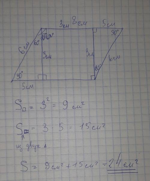 Найдите площадь параллелограмма, если две его стороны равны 6 см и 8 см, а один из углов равен 150°