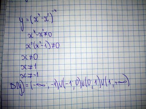 Найдите область определения функции y=(x^4-x^2)^-4 ^-cтепень