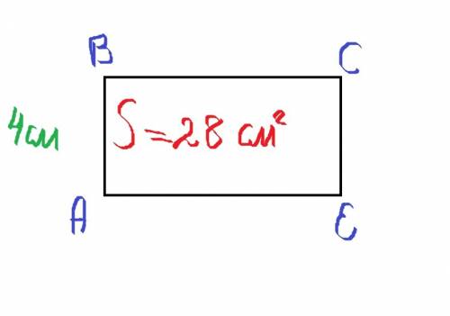Найди периметр фигур прямоугольник 4 см. s=28 см в квадрате