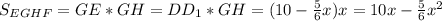 S_{EGHF}=GE*GH=DD_{1}*GH=(10-\frac{5}{6}x)x=10x-\frac{5}{6}x^{2}