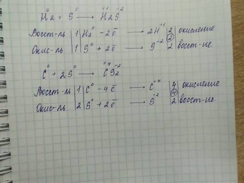 Окислительно восстановительные реакции h2+s=h2s c+2s=cs2