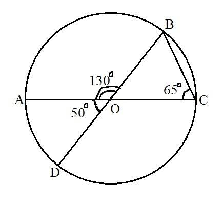 Вокружности o отрезки ac и bd диаметры вписанный угол acb равен 65 градусам. найти угол aod