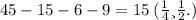 45 - 15 - 6 - 9 = 15 \: (мин.)