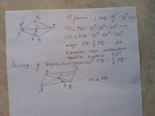 Паралелограм abcd , -зображення ромба abcd . побудуйте зображення перпендикуляра , опущеного з точки
