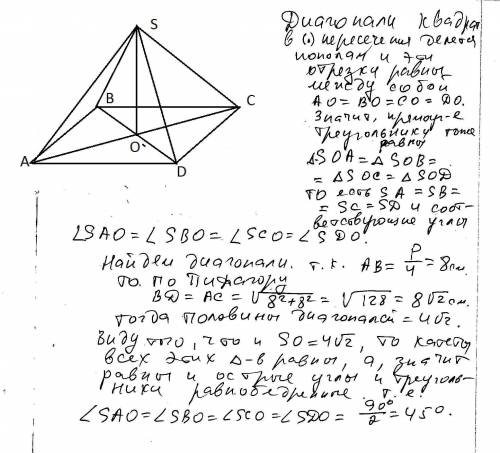 Abcd- квадрат с периметром, равным 32 см. точка e-центр пересечения диагоналей. из точки e восстанов