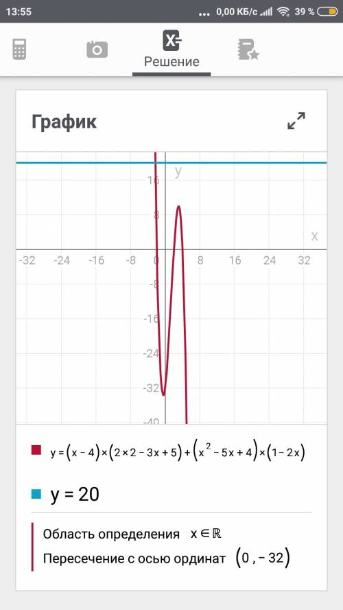 Решите уравнение : (x-4)(2*2-3x+5)+(x2-5x+4)(1-2x)=20