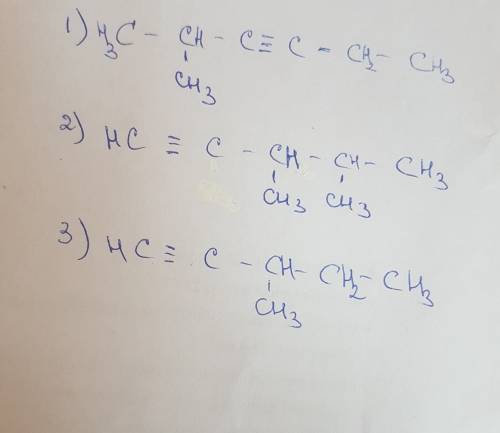 Напишіть структурні формули таких ацетиленових вуглеводів: а) 2-метил-3-гексин в) 3,4-диметил-1-пент