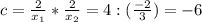 c=\frac{2}{x_1} *\frac{2}{x_2}=4:(\frac{-2}{3} )=-6