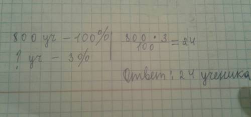 Вшколе 800 учеников, 3% из которых левши. сколько учащихся являются левшами? ответ запишите числом б