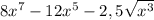 8x^{7}-12x^{5}-2,5\sqrt{x^3}