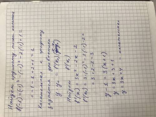 Напишите уравнение касательной к графику функции f(x)=x^3-x^2-2x1 в точке с абсциссой x0=-1