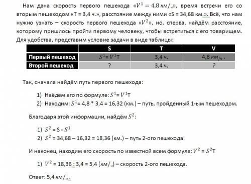 Из двух пунктов расстояние между которыми равно 34.68 км одновременно навстречу друг другу вышли два