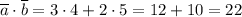 \overline{a}\cdot\overline{b}= 3\cdot 4+2\cdot5=12+10=22