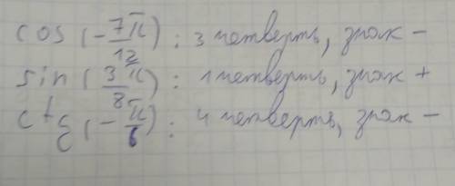 Определите знак выражения, и в какой четверти на числовой окружности находится число cos (-7пи/12)