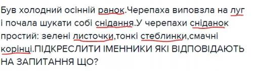 Був холодний осінній ранок.черепаха виповзла на луг і почала шукати собі снідання.у черепахи снідано