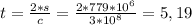 t=\frac{2*s}{c}=\frac{2*779*10^{6} }{3*10^{8} }=5,19