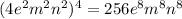 (4e^2m^2n^2)^4 =256e^8m^8n^8