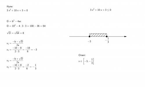 Решите неравенство 3x^2 + 10x + 3 < = 0